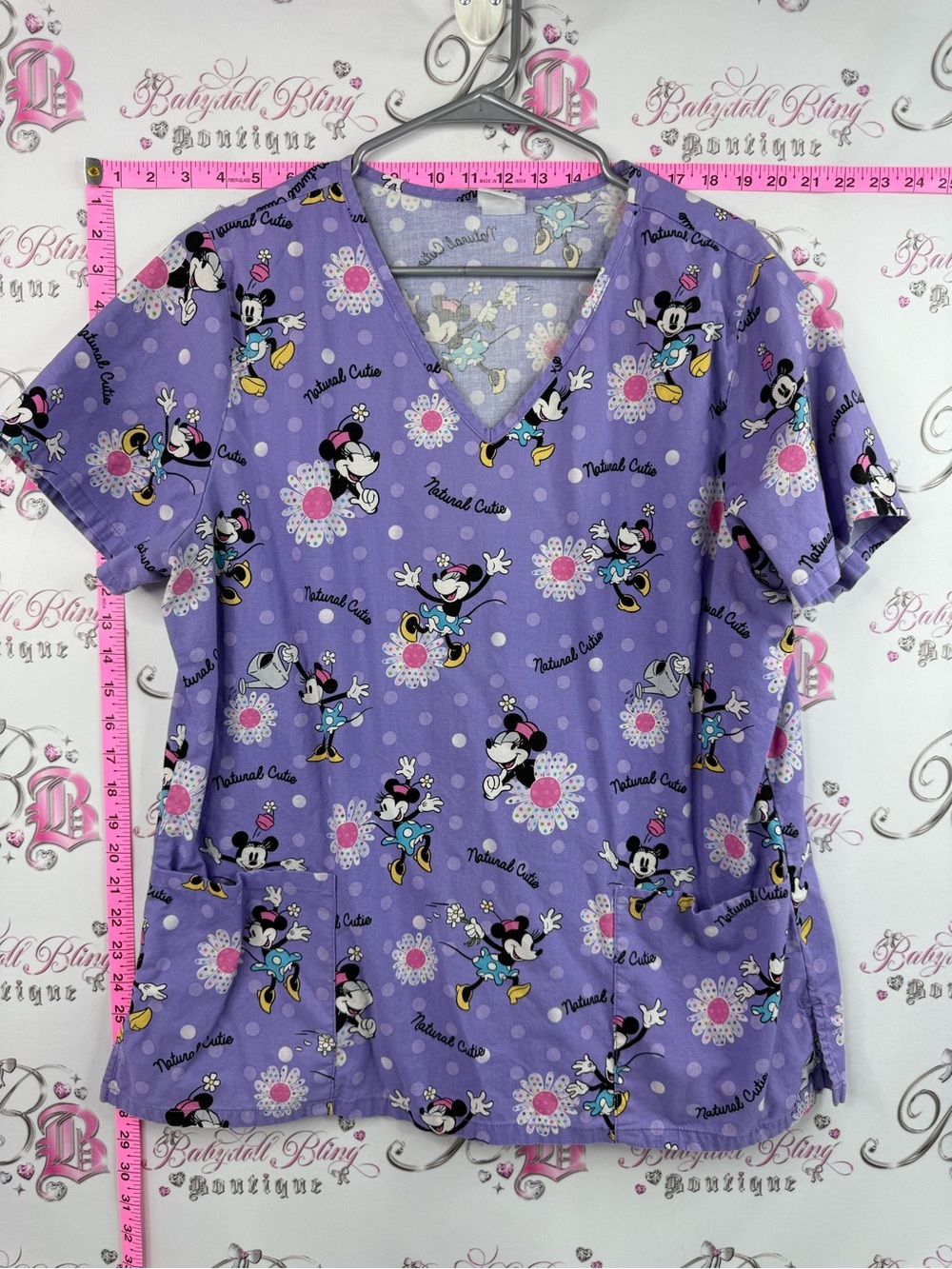 Disney scrubs top Lavender Minnie Mouse V-Neck Scrub Top with Pink Accents